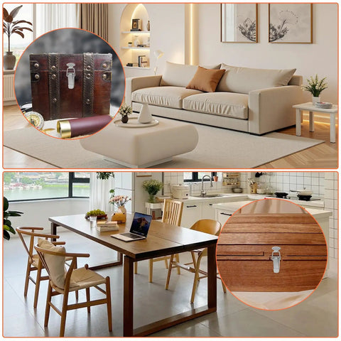 Living room and kitchen with focus on Spring Loaded Toggle Latch Set 4 Stainless Steel Latches With 18 High Quality Screws