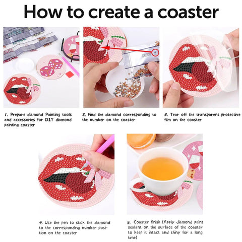 Step-by-step guide for Pink Vintage Diamond Painting Coaster Kit 8 Pieces With Holder Dope Retro Funny Drinks Theme 5D DIY Art