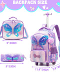children's butterfly rolling backpack with lunch bag and pencil case