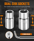 Image showing dual-side sockets with sizes 17/19mm and 21/23mm for Telescoping Lug Wrench Kit With 1/2 Drive And Dual End Sockets