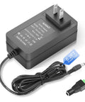 24V 3A Power Supply Adapter 72W AC To DC Converter 100-240V Input 50 60Hz with 5.5x2.1mm barrel plug, 6.2ft cable