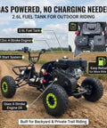Gas Powered Off Road Go Kart For Adults And Teens Fourteen Plus With 212cc Four Stroke Engine Center Mounted Power CVT And 420 Chain