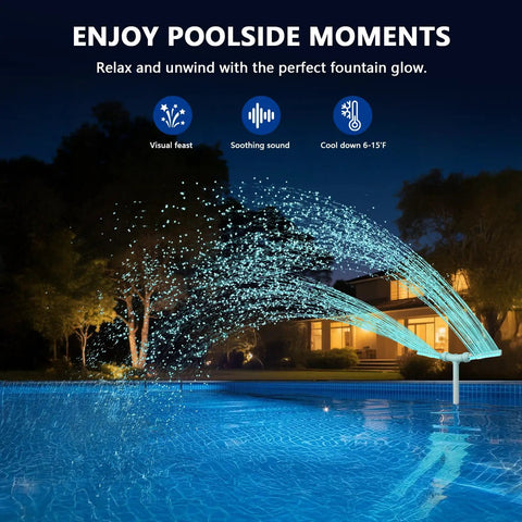 Dual Spray Pool Fountain With Lights For Above Ground And Inground Pools, High Pressure Waterfall Jets Up To 14 Feet