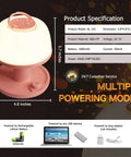 Kid Friendly Toddler Night Light With Star Projector Dimmable LED Bedside Lamp with dimensions and power modes listed