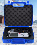 Professional Lcd Vibration Analyzer Meter in a blue protective case, designed for motor testing and inspections.