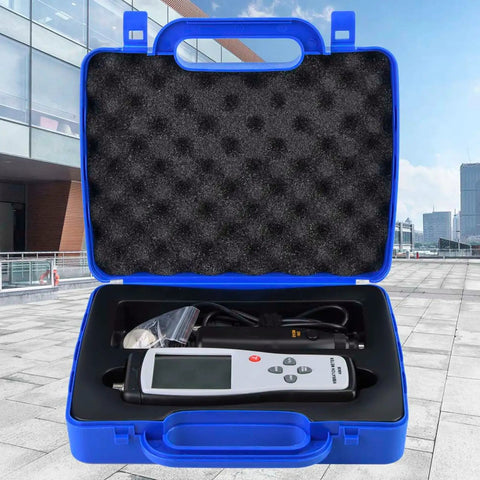 Professional Lcd Vibration Analyzer Meter in a blue protective case, designed for motor testing and inspections.