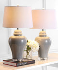 27 Inch Gray Ceramic Urn Table Lamps Set Of 2 With White Linen Shade For Living Room And Bedroom, LED Bulbs Included, ETL Listed