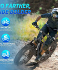 All-Terrain Fat Tire Electric Bike For Adults With 1500W Peak Power rider on a trail demonstrating bike modes