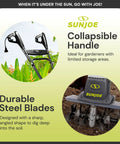 Corded Electric Garden Tiller And Cultivator With Steel Tines, 16 Inch Width, 12 Amp Motor, Workhorse Tiller showing handle and blades