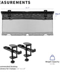 Image of No Drill Clamp-On 36 Inch Mesh Under Desk Cable Management System for Home Office and Standing Desks, measuring details.