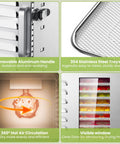 Commercial Grade 10 Tray Food Dehydrator With Stainless Steel Trays 1000 Watts Thermostat features removable handle, 304 stainless steel trays, and 360° hot air circulation.