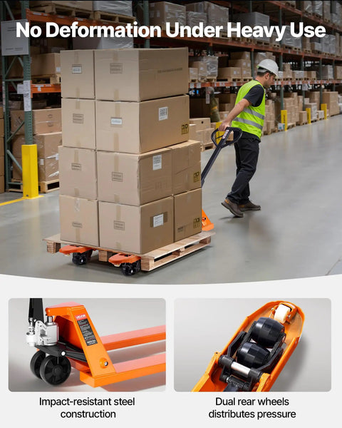 6600 Lb Manual Pallet Jack With 48 By 27 Inch Forks And A 3.35 To 7.1 Inch Lift Height in warehouse moving boxes