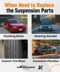 Signs of needing Front Upper Control Arm Kit for Honda Civic 1996 2000: clunking noise, steering wander, uneven tire wear, excessive vibration.