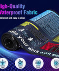 Rolled black Shortcut Desk Pad With 9 Quick Formula Guides For Spreadsheets, waterproof fabric shown, with colorful guides.