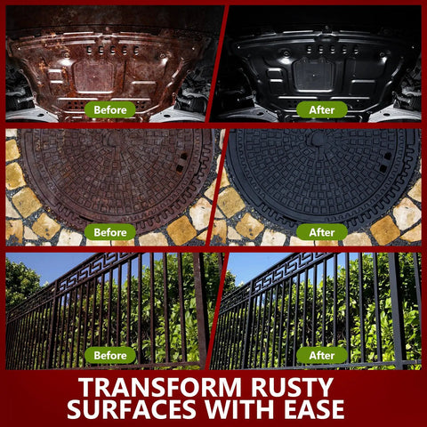 Before and after of Rust Converter And Metal Primer For Metal Surfaces, 141 Fl Oz Black Rust Inhibitor Paint application