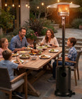 Heavy Duty 50000 BTU Outdoor Propane Patio Heater On Wheels With Easy Push Button Ignition near family dining on patio
