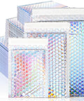 Dope Metallic Bubble Mailers Set, 50 Self Seal Padded Envelopes, Waterproof Holographic Shipping Envelopes in three sizes
