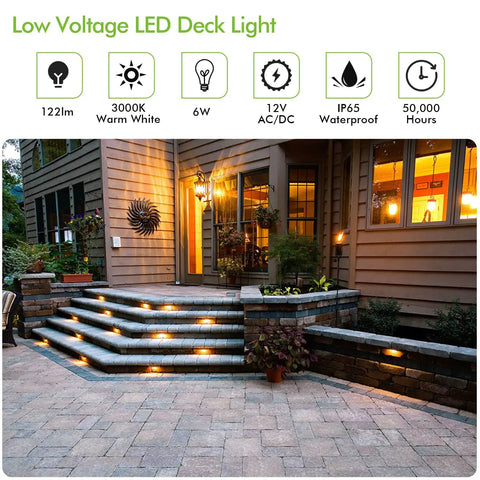 Low Voltage LED Landscape Deck Light Kit 10 Inch 6W 122LM 12V Wired for outdoor yard and step lighting on garden steps