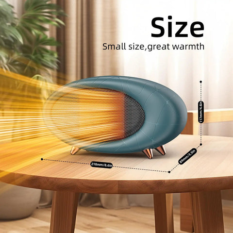 Olive Green 600W Compact Desk Space Heater With Fast 2 Second Heat And Auto Safety Shutoff And Tip Over Protection on table