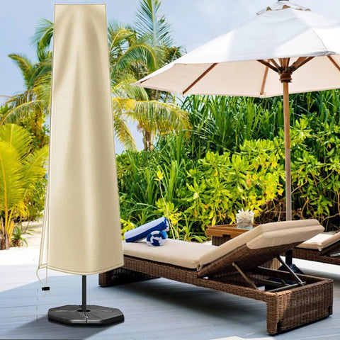 Heavy Duty 420D Oxford Umbrella Cover With Zipper All Weather Waterproof Patio Protector for 9ft to 12ft market umbrellas in khaki