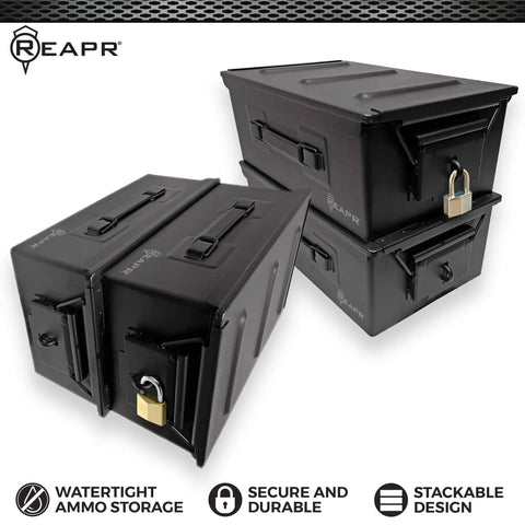 Beefy Heavy Duty Locking Ammo Can Storage Box Airtight And Watertight Steel Case, stackable design with lockable latches