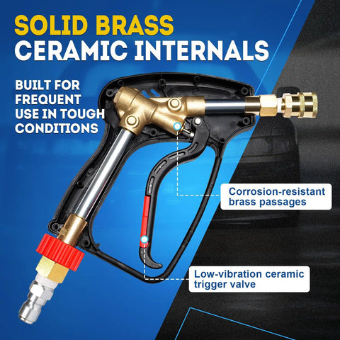 Beast Mode 5000 PSI Pressure Washer Gun With 360 Swivel Inlet featuring solid brass and ceramic internals