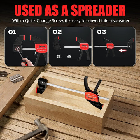 4-Inch Bar Clamps For Woodworking Set Of 4 One-Handed Spreader Clamps conversion steps