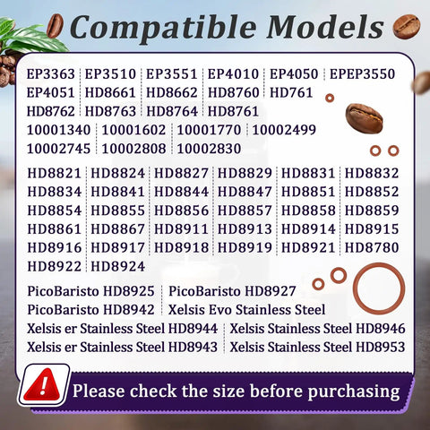 Compatible models list for 18 Piece O Ring Kit For Saeco Philips Gaggia Coffee Machines Food Grade Silicone Gaskets Set