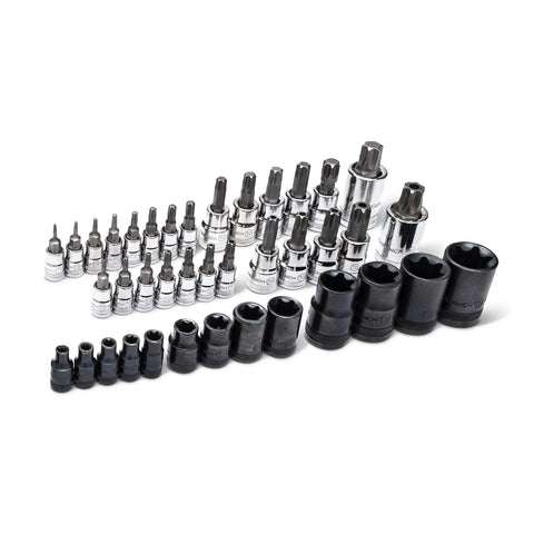 Torx Bit Socket Master Set, 49 Piece, One Quarter Inch, Three Eighths Inch, One Half Inch Drive, S2 Steel Bits, Bright Chrome Finish