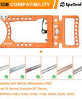Heavy Duty Track Saw Square Delivering Dead On 90 Degree Guide Rail Alignment Quick Lock Mechanism Extra Thick Anodized Aluminum Body shown on guide rails.