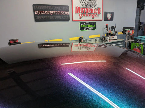 Fresh Shop Grade Superflake Colorshift Basecoat Paint Gallon Ready To Spray With Slow Reducer Binder For Custom Rigs Delivering Dope Shiftin Shades on car roof.