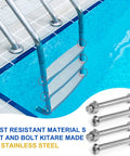 Six Pack Stainless Steel Pool Ladder Bolts And Nuts Replacement Kit For Above Ground Pools With Threaded Head Design, shown near pool ladder