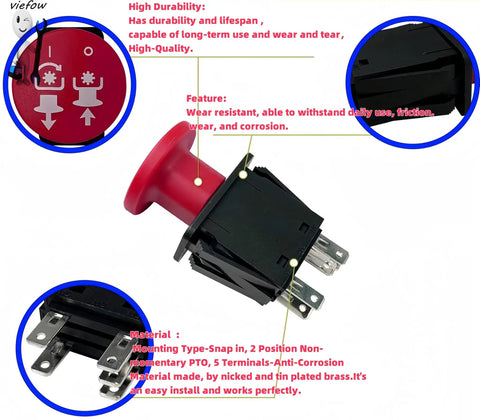 Five Terminal PTO Switch For Lawn Tractors And Zero Turn Mowers 14V DC 10A Replacement Part Fits 430401 01545600 00522100