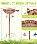 Outdoor Metal Bird Bath With Detachable Feeder 40 Inch Tall Standing Copper Bird Bath with vintage bird and floral decoration details.