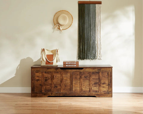 Extra Large Wooden Storage Bench With Seat Lid, Rustic Brown Entryway Organizer And Blanket Box, Super Spacious Furniture To Hide Your Daily Gear While Adding Major Cozy Vibe And Practical Charm