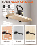 6 Inch Floating Shelf Brackets 8 Pack Solid Steel Hidden Shelf Supports showing strength on wood shelf with 75 lbs weight