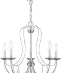 Mirabella 5 Light Crystal Chandelier In Brushed Nickel Finish Modern Traditional Vibe With Dope Sparkle Glass Crystals 24x24 Inch Ceiling Fixture