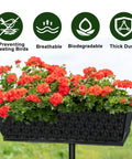 Two Pack 24 Inch Rectangle Window Box Liner Made From Felt Non Woven Planter Basket Insert Black Plant Container Liners with flowers