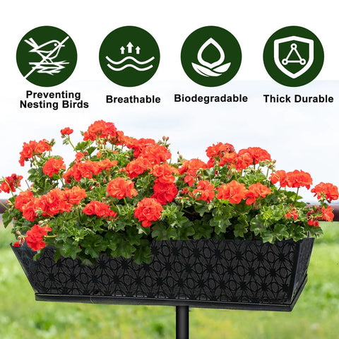 Two Pack 24 Inch Rectangle Window Box Liner Made From Felt Non Woven Planter Basket Insert Black Plant Container Liners with flowers