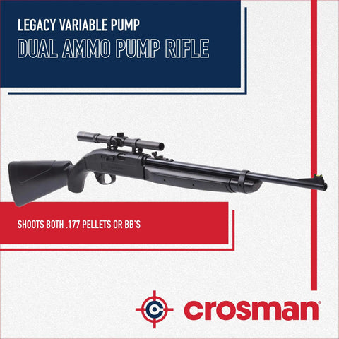 Variable Pump Action Air Rifle 177 Caliber With Dual Ammo System BB Reservoir And Pellet Loader 4x15 Scope Shoots Pellets And BBs Up To 1000 FPS Black shown on display.