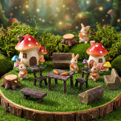 Ten Piece Fairy Garden Furniture Set Resin Miniatures With Hand Painted Tables Chairs And Benches For Village Homes Micro Landscape Decoration DIY Craft Gifts