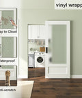36 by 84 Inch Concealed Sliding Barn Door Featuring Frosted Glass Panels and Hidden Hardware to Keep Your Walls Dang Clean with waterproof surface.