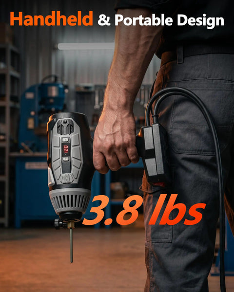 Man holding Portable 110V Welder For Home Shop And Auto Repair 20 To 120 Amp IGBT Inverter Handheld Stick Welder in workshop