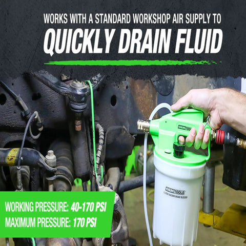 2L Vacuum Brake Bleeder Kit For One Person Operation in use with automotive system, showing fluid draining process.