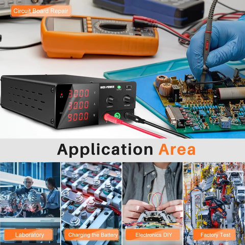 High Power Bench Power Supply 30V 30A 900W with Encoder Knob and Output Switch for repair and test in electronics workbench setup