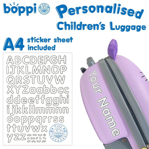 Tiny Trekker Kids Carry On Luggage With Underseat Compliance Airline Approved in purple with name customization option