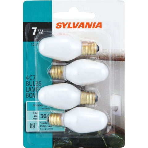 Incandescent C7 Nightlight Bulbs 7W Dimmable With E12 Candelabra Base Frosted Finish Warm White 2850K Cozy Glow 4 Pack