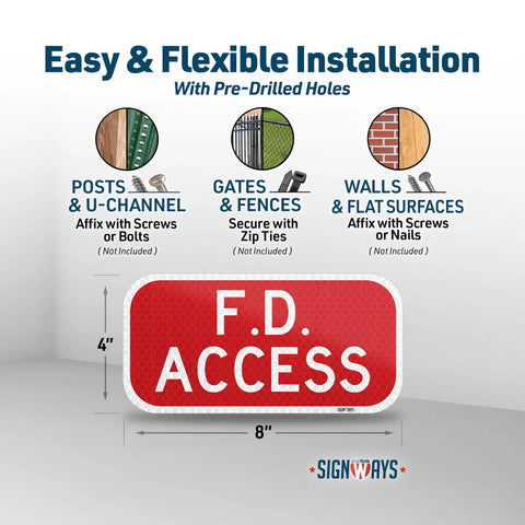 Fire Dept Access Sign 8x4 Reflective Aluminum Marker For Fire Lane Safety In Parking Lots And Commercial Buildings