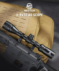 3-9x32 AO Rifle Scope With R4 Reticle And 20mm Mounts on a tactical backpack showcasing durability and design.