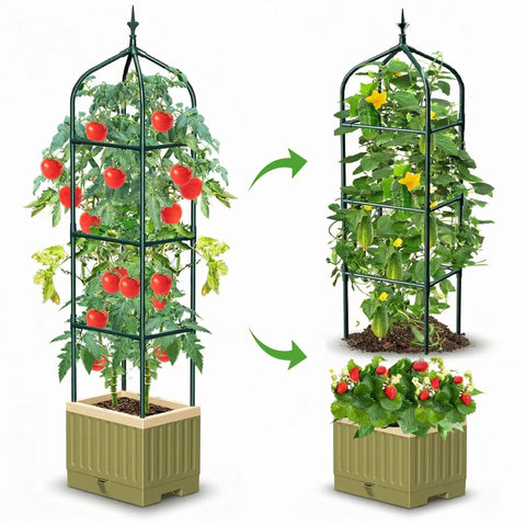 All-in-One Raised Garden Bed Planter Box With Trellis, 71 Inch Self-Watering Tomato Planter For Climbing Vegetables And Plants